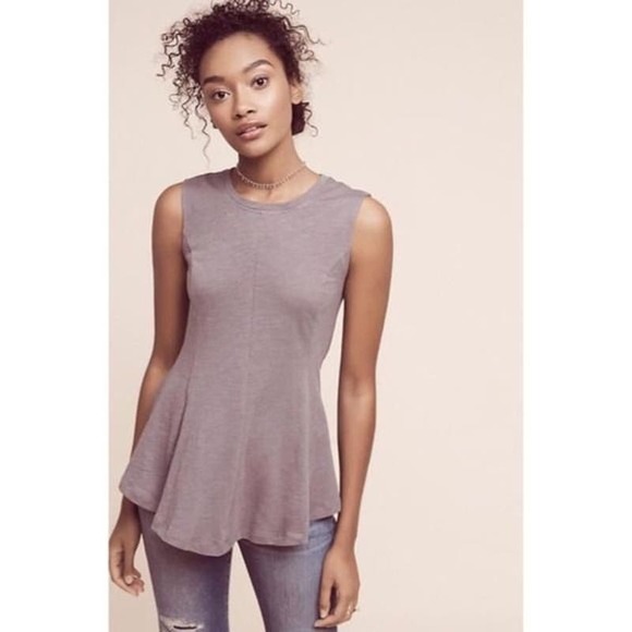 Anthropologie Eri + Ali Evie Pure Cotton Sleevless Peplum Flowing Blouse - Picture 3 of 10